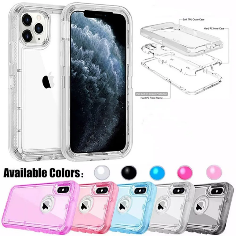 Wytrzymały Clear Robot Defender Case Transparent dla iPhone'a 14 13 12 11 XS Max Samsung Note 20 Ultra S22 A53 Odporny na wstrząsy z torbą opp.