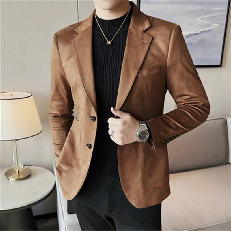 Costumes pour hommes Hiver Hommes Blazer Luxery Designer Casual Veste En Daim Épais Chaqueta Hombre À Manches Longues Simple Boutonnage Costume Homme Tuxedo