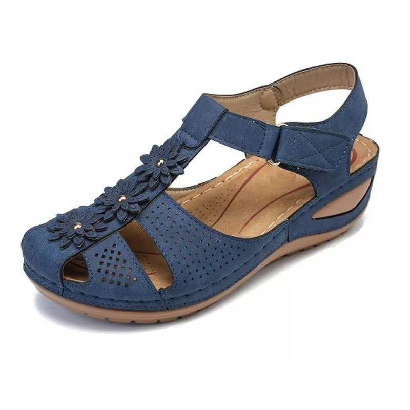 Sandalen sandalen zomer vrouwen wig bloemen vintage gesloten teen schoenen verstelbare haaklus wiggen vrouwen gat schoenen casual platform sandalen z0306