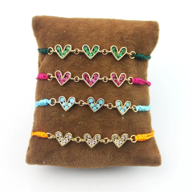 Lien Bracelets chaîne 10 pcs/lot mode Cz charme corde Bracelet coloré coeur forme cubique Zircon à la main en gros lien