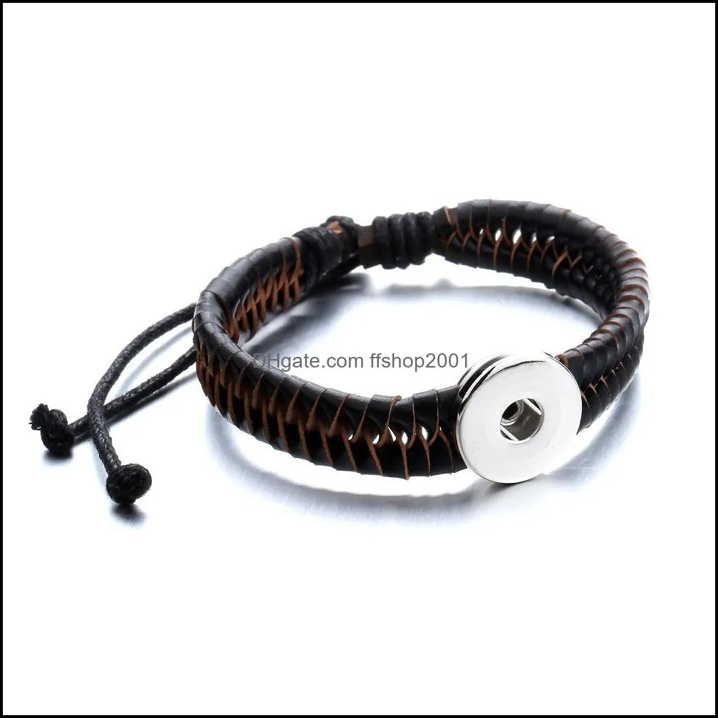 Charm Bracelets Black Brown Green Woven Pu Leather Rope Bracelet Fit 18Mm Snap Button Charms Jewelry For Women Men Drop Delivery Dhqeh