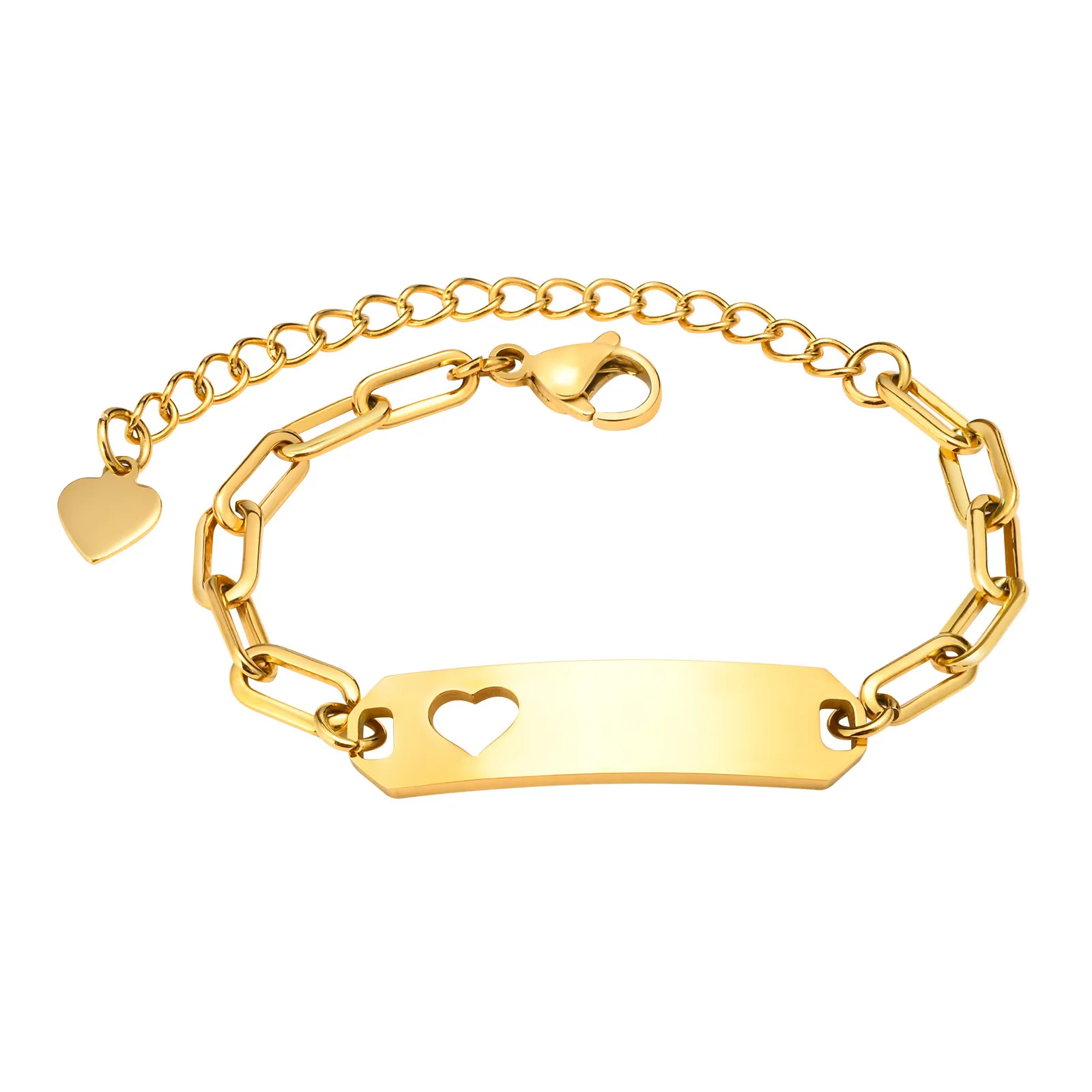 Braccialetti a catena per bambini Accessori Gioielli Acciaio inossidabile Braccialetto ID cuore fai da te per bambino 6,3-8,3 pollici Può regolare Scegli colore oro / argento