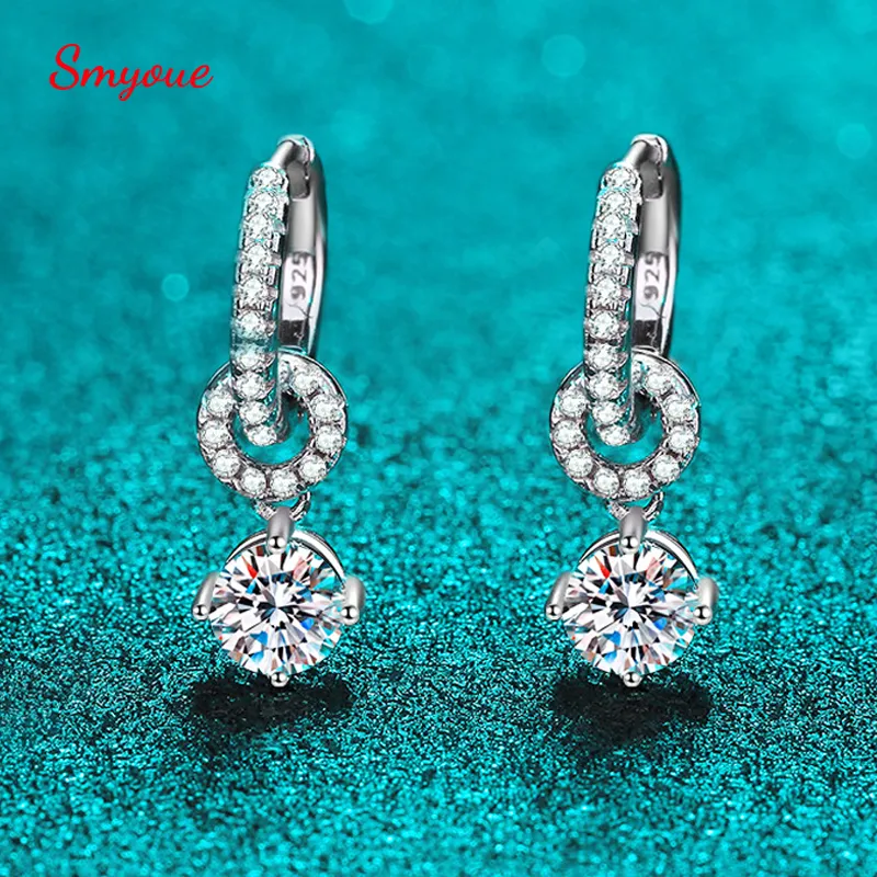 Ear Cuff Smyoue 1ct White Gold Plated Drop Earring for Women Sparkling Wedding Jewelry 100% 925 Solid Silver Wholesale 230303