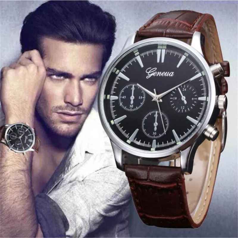 Zegarwatchowie Mężczyźni Watch Relogio Masculino Retro Design Faux skórzany szklany kwarc analogowy zegarki zwykłe markę na rękę horloges mannen