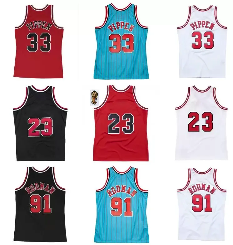 Mężczyźni Kobiety Młodzież S-2XL Szyte koszulki do koszykówki 23 bogów 33 Pippen 91 Rodman czarny czerwony biały MitchellNess 1995-98 Finals koszulka retro