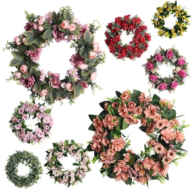 Decorative Flowers Artificial Flower Plant Simulation Fake Silk Wreath Home Decoration Salon Wedding Mariage Party Door Office Room Decor