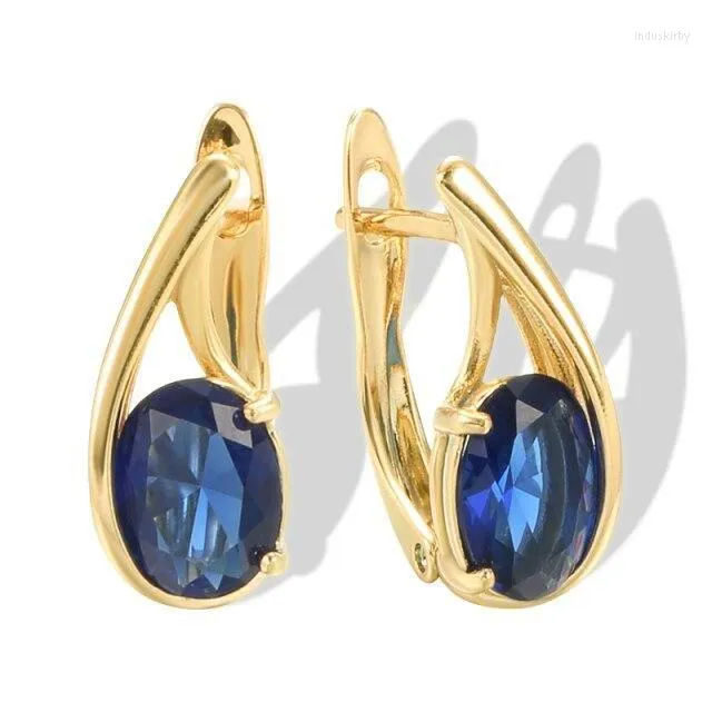 Boucles d'oreilles créoles élégant ovale bleu zircone mode femmes vacances bijoux cadeau