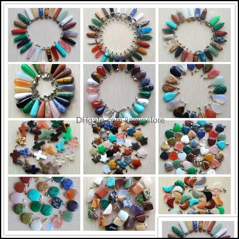 Charms Assorted Natural Stone Heart Star Księżyc Waterdrop Kształt Punkt Chakra Agat wisendanty na naszyjnik biżuteria Making Dhzxt