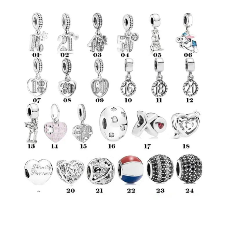 Breloque Pandora en argent sterling de haute qualité, pendentif animal numérique à la mode avec boucle fixe, perles suspendues, adapté au bracelet pour femmes