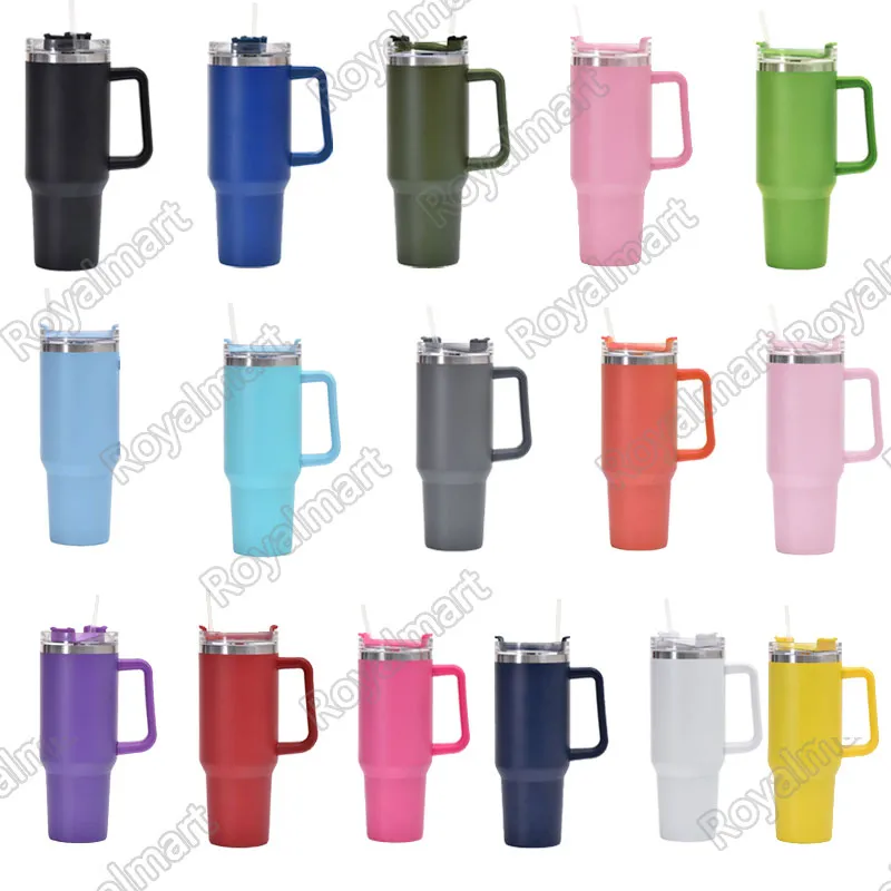 40 oz mokken Tumbler Cups roestvrijstalen beker met handgreeplids Straw tumblers geïsoleerde flesmok aanpassing logo
