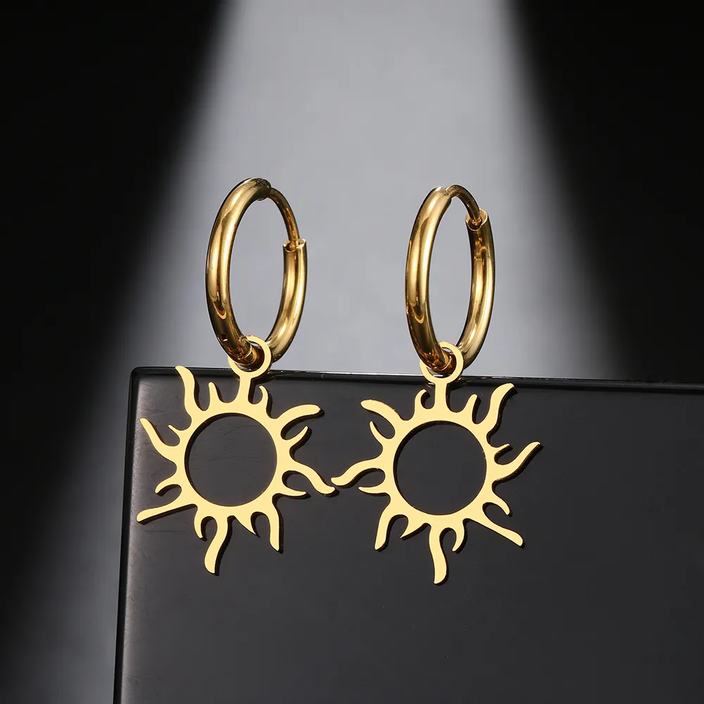 Boucles d'oreilles en acier inoxydable nouveau soleil Totem plaqué cerceaux tendance boucle d'oreille à breloque pour les femmes bijoux fête meilleurs cadeaux