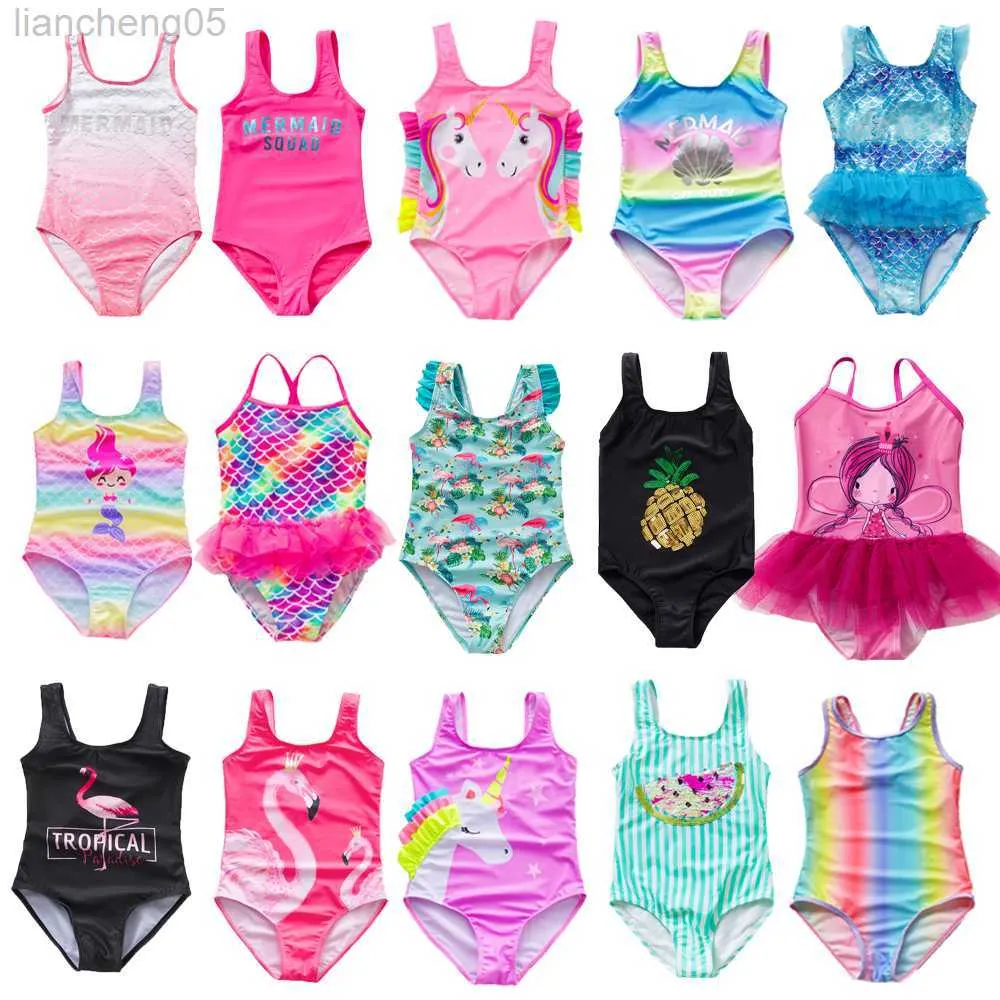 Jednoczęściowe 2-16 lat dziewczyny kąpiel Swimsuit One Piece Swimsuit 2021 Modna Rainbow Sakswear dla dzieci Letnie kostiury kąpielowe W0310