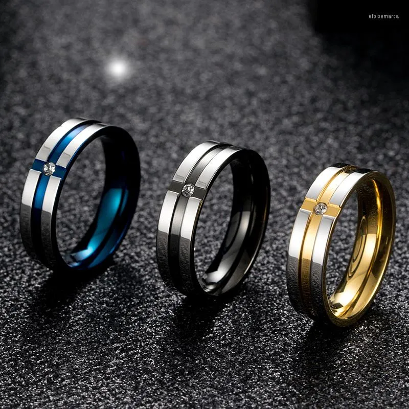 Alliances Mariage Bague Croix Pour Femme Et Homme Bleu Noir Or Couleur Acier Inoxydable Qualité Poli Foi 1 Pierre