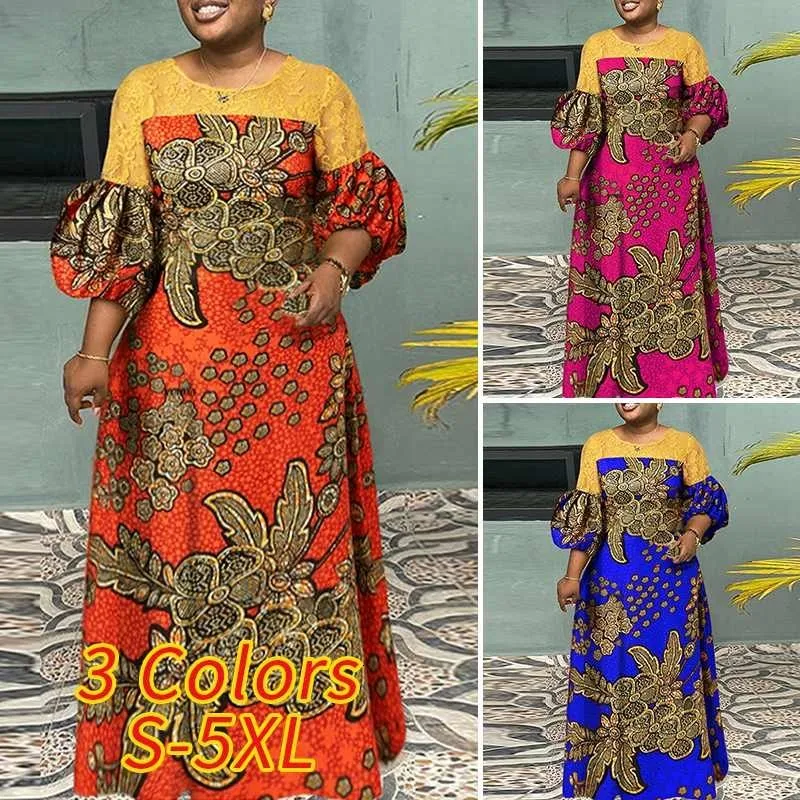 Women's Vintage Pastoral Flower Long Dress Sexy V-Neck Long