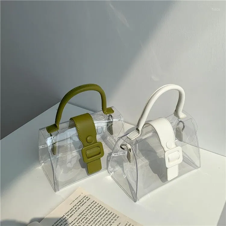 Evening Bags Transparent Plastic Women Shoulder Bag PU Handle PVC Jelly Shopping Travel Casual Handbag Phone Wallet Criossbody