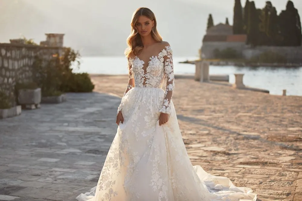 Lace A Line Backless Jewel Neck Flowers Wedding Dress Lace A Line Backless Jewel Neck Flowers Wedding Dress