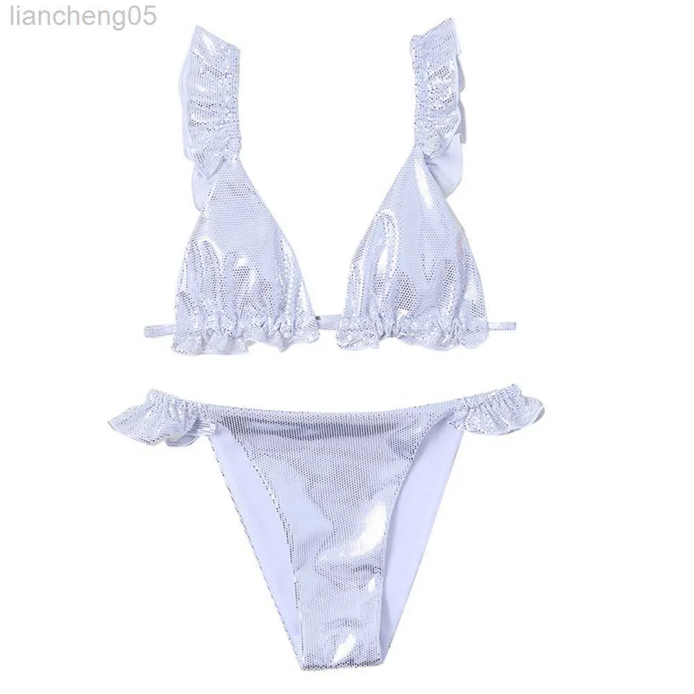 Endelar Shinning Falbala Girls Kids Swimsuit Badkläder 2022 Summer Girls Bandage Bikini Set Children Baby Biquini Infantil Bathing Suit W0310