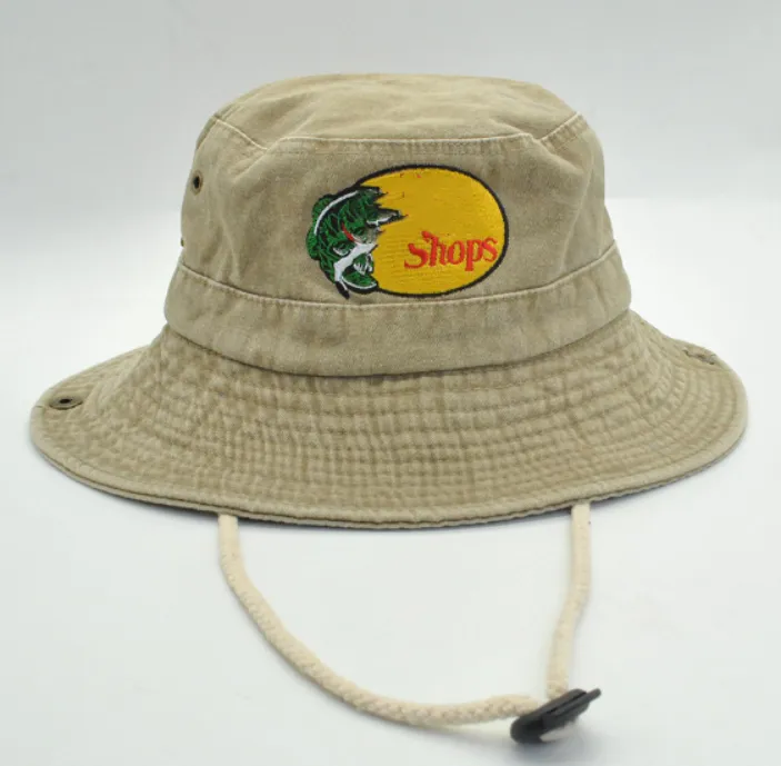 Ricamo americano Jean Fisherman Hat Hat Outdoor Fishing Sun Cappellino Big Brim Cappelli