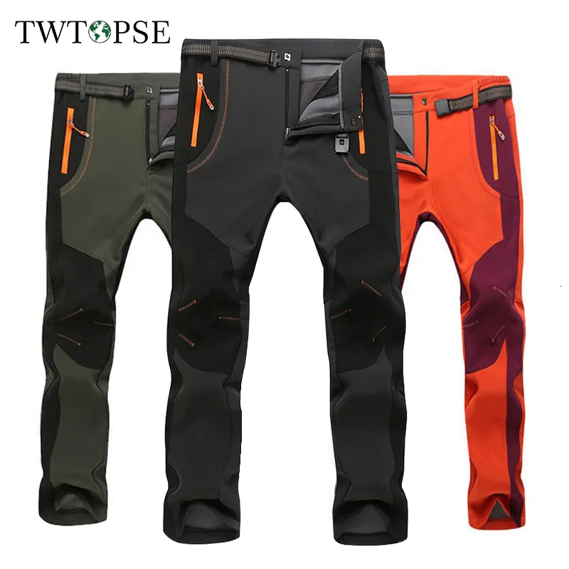 Cycling Pants TWTOPSE Winter Men Women Cycling Pants Softshell Thermal Waterproof Sports Trousers Windproof Fleece Outdoor Bike Bicycle Pants 230306