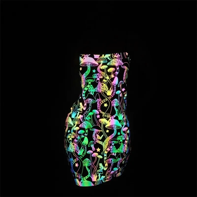 Abiti casual Colorful Reflective Mushroom Dres Sexy Slim Fit Reflect Light Butterfly Mini Harajuku Techwear Abbigliamento Vestidos 230303