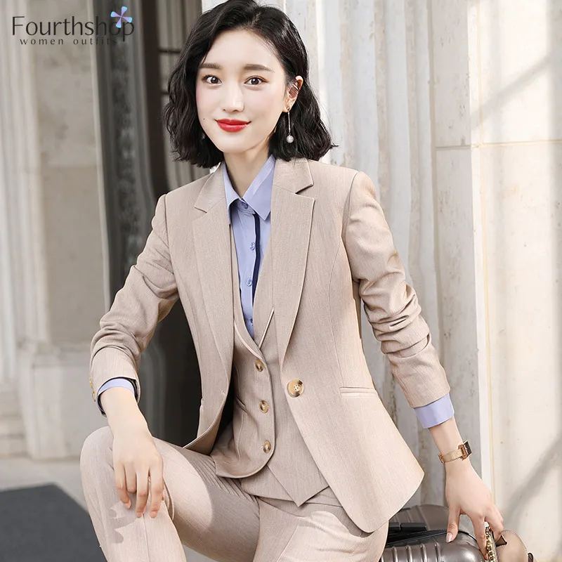 Women Suits Office Work 3 Pieces Set Lady Blazer Formal Business