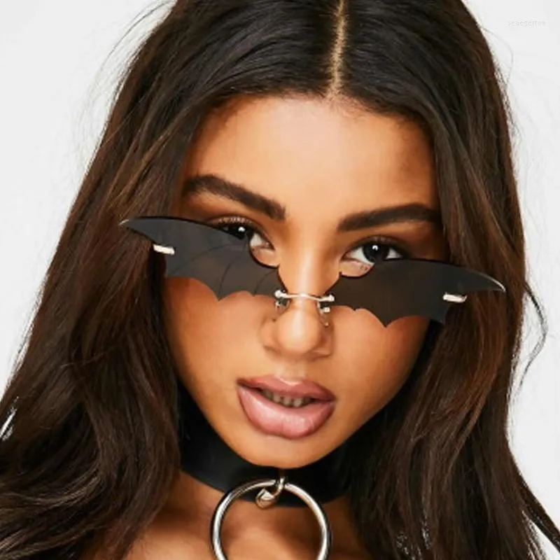 Óculos de sol Moda Bat Mulheres/homens projetam óculos de sol sem aro vintage para fêmeas para femininos oleosos exclusivos de tendências