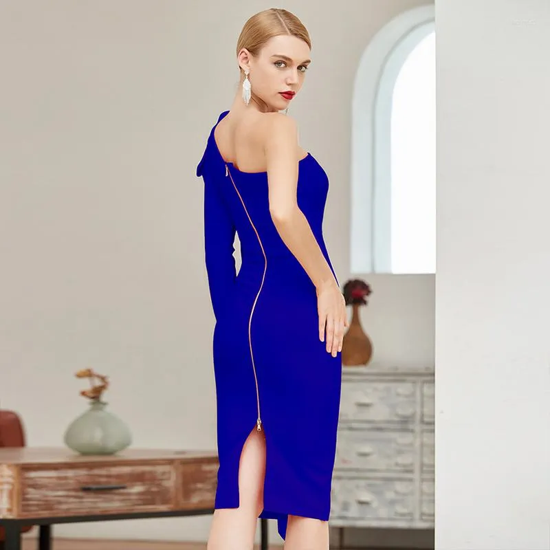 Winter One Shoulder Bodycon Bandage Dress with Bow Detail - Perfect for Parties, Club, Celebrity Events and Evening Runways