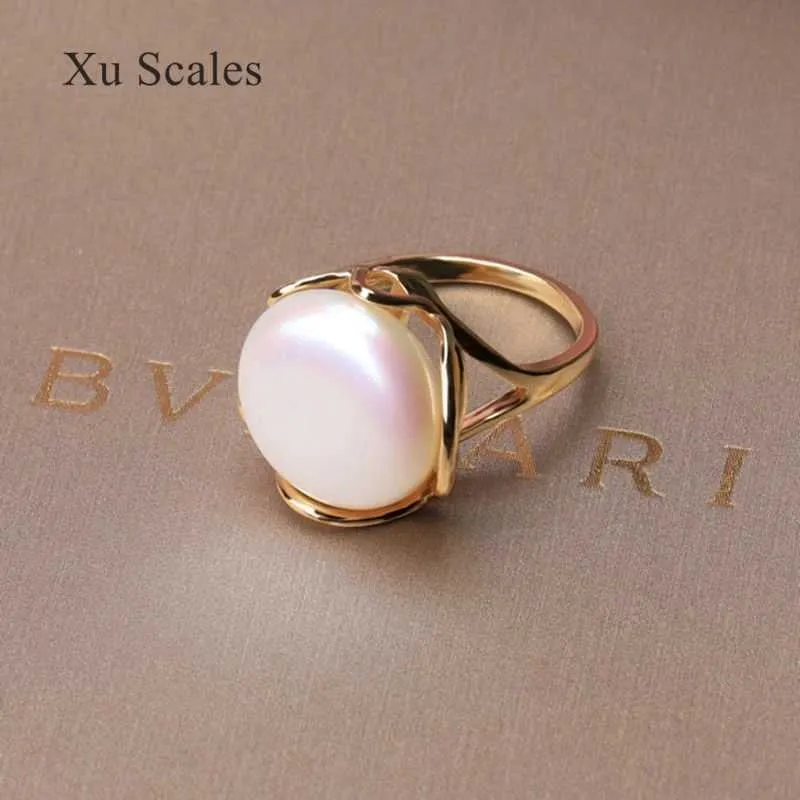 Cluster Rings Natural Freshwate 15-16mm Irregular Round Button Baroque Aurora White and Colorful Pearl Ring Retro 14K Gold Filled Jewelry G230228 G230307