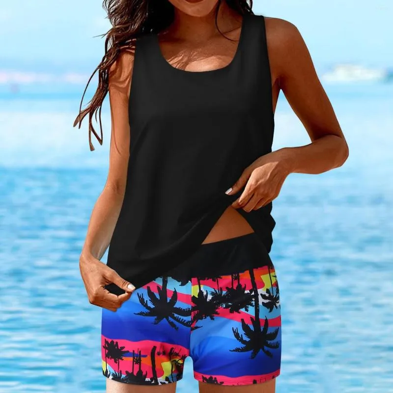 Menas de banho feminina PLUS SIEL TANKINI SAÍIO PARA MULHERES Push Up Pad 3 peças Tampa de tanque de natação com tanques de natação com shorts de menino e sutiã 2023