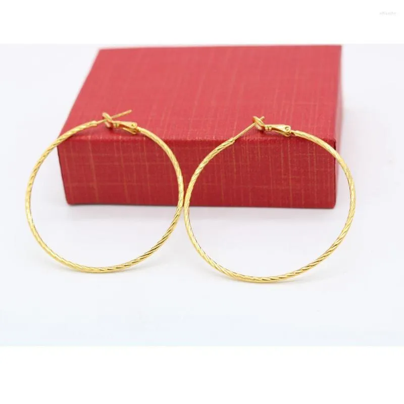 Hoop Earrings 5cm Large Circle Yellow Gold Filled Twist Round Huggie Classic Style Sexy Jewelry