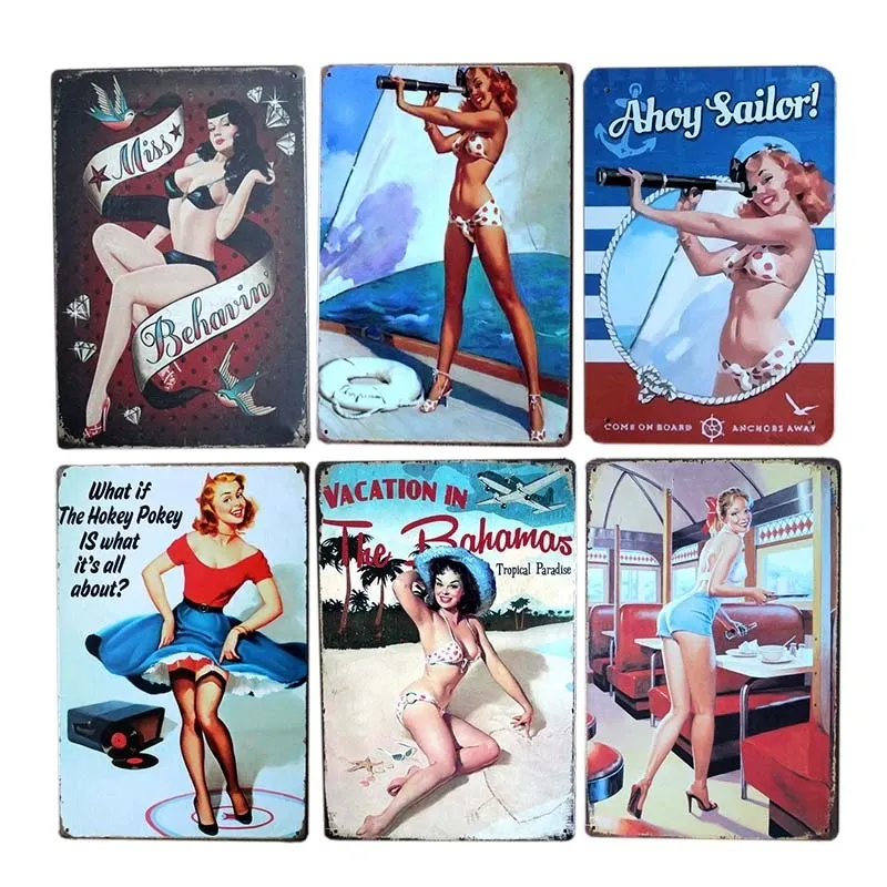 Pin Up Poster Vintage Girl Metal Tin Cign Cafe Cafe Cafe Decorary Паб ретро стены настенный бляшка декоративный домашний декор 30x20 см W03