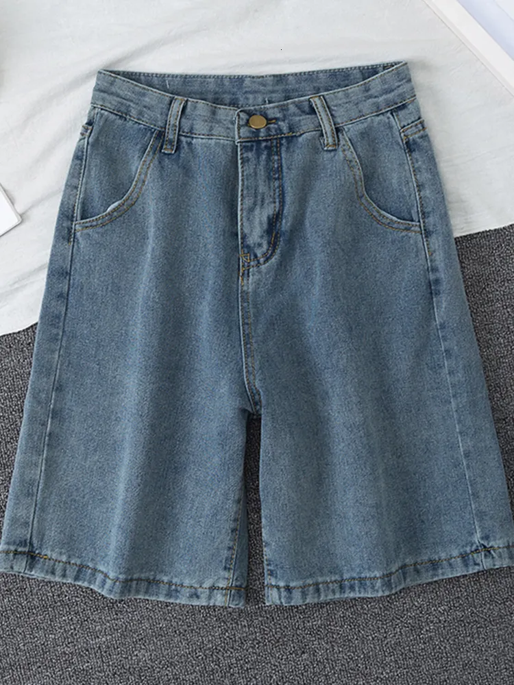Damskie spodenki Fetaylor Summer Women Wysight Blue szeroko nogi dżinsowe spodenki Stright Solid Streetwear Dżinsy Bermuda Shorts 230306