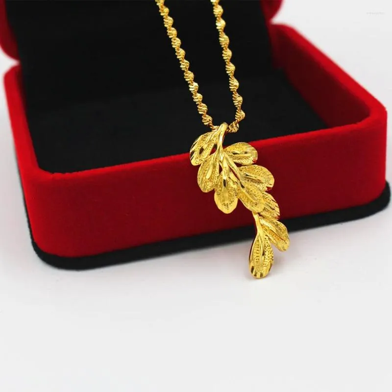 Girocollo classico collane con ciondolo in oro 24 carati collana di piume catena maglione gioielli di dichiarazione per le donne girocollo a foglia