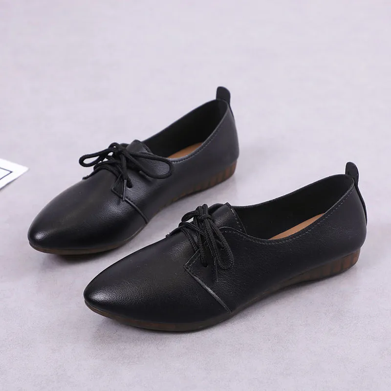 Dress Shoes Big Size Spring Women Flats Shoe Genuine Leather Ladies Female Cutout Slip on Ballet Flat Loafers 230307