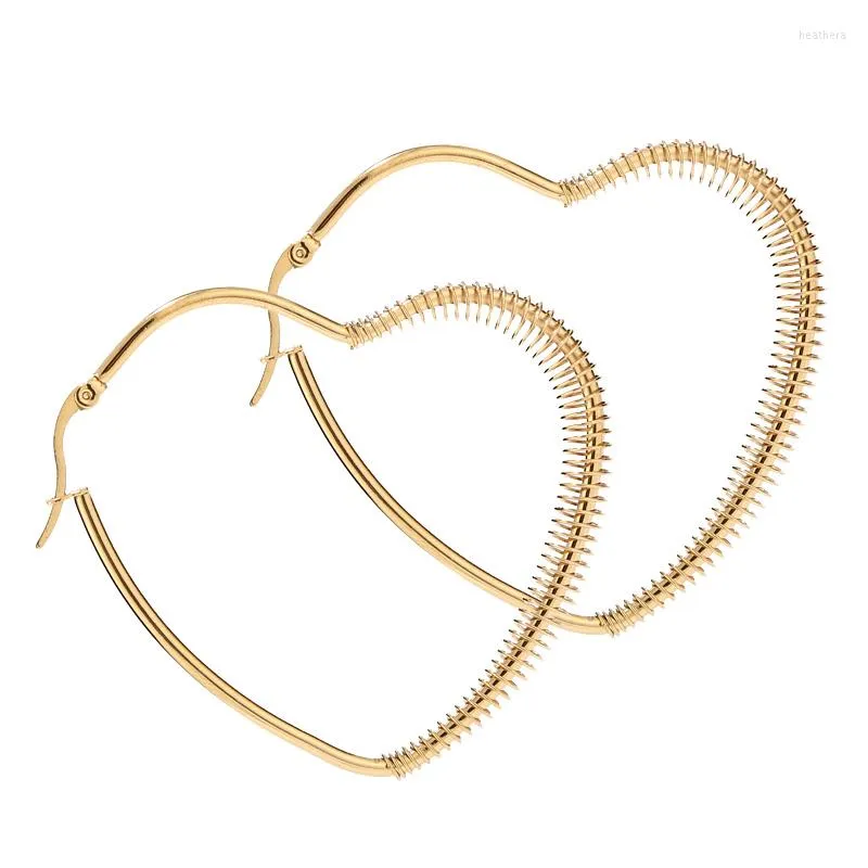 Hoop Earrings Heart Shape Gold Hip Hop Teen Girls Women Hinged Large Hoops Stainless Steel Pierced