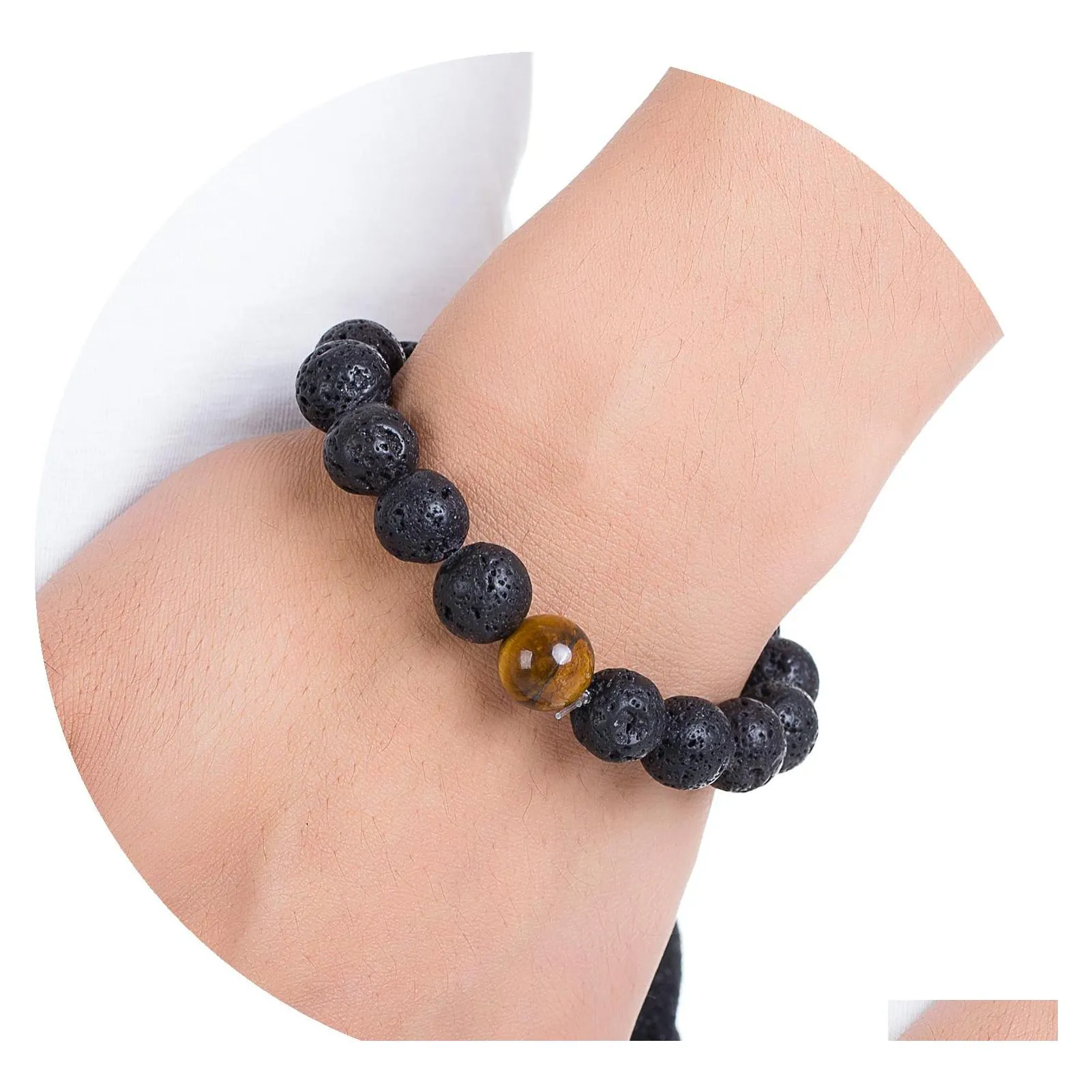 Beaded Strands Natural Stone Beaded Bracelet Mens Volcanic Rock Gemstone Essential Oil Diffusion Yoga Wrist Jewelry Drop Delivery Br Dh7Cf