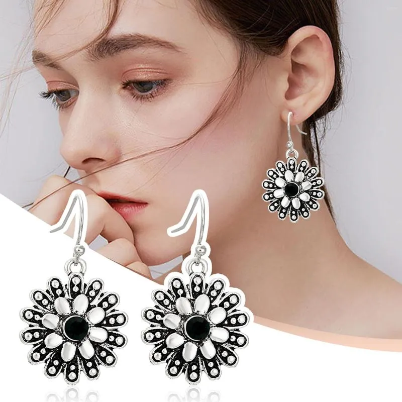 Boucles d'oreilles créoles bohème, une paire de fleurs florales Double couche, personnalité Simple, beau bijoux à la mode, cadeau