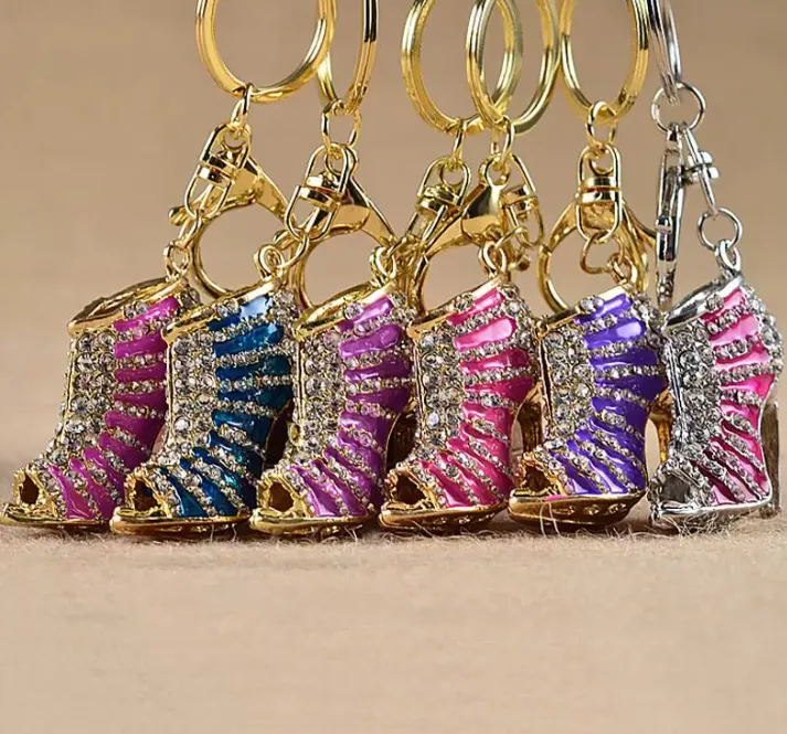 Crystal High Heel shoes keychain key rings shoe Carabiner handbag hangs women Metal keyring jewelry DROP SHIP Wholesale
