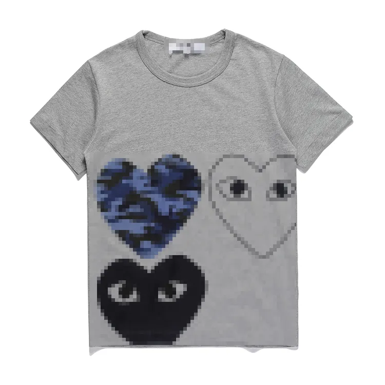 Designer tee camisetas masculinas cdg com des garcons três corações camiseta feminina camiseta cinza tamanho grande