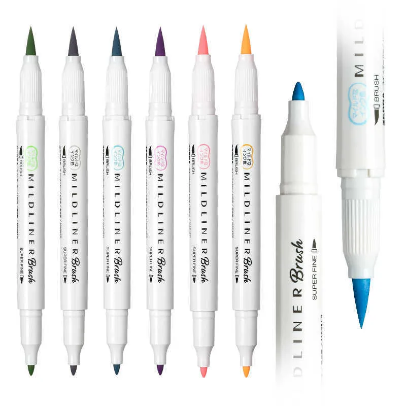 Highlighters MildLiner Double Headed Highlighter Soft Brush Painting Drawing Pen Color Marker Pen Office School Supplies Japanese Stationery J230302