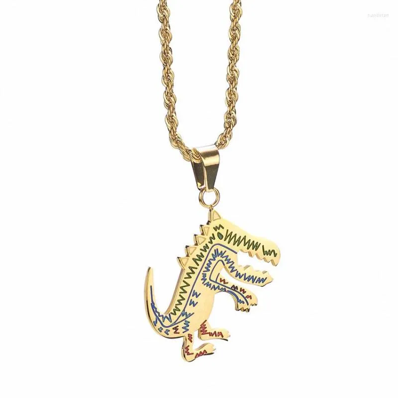 Collane con ciondolo Hiphop Piccolo mostro Twist Rope Chain Oro 18 carati Gioielli animali Ciondoli dinosauro in acciaio inossidabile Accessori streetwear