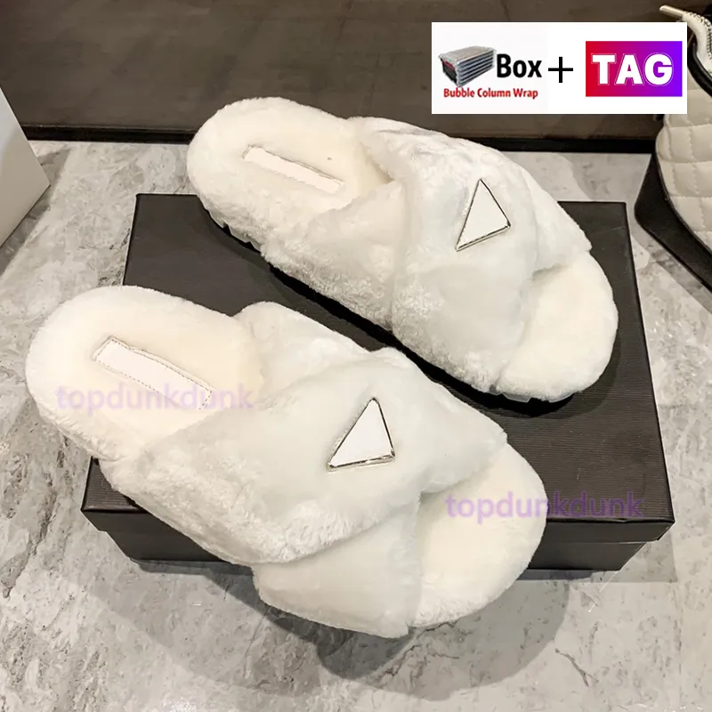 With Box Womens Fashion Slippers Shearling criss-cross Sandals Slide Designer Rubber Moccasins Women Shoes Size 35-40