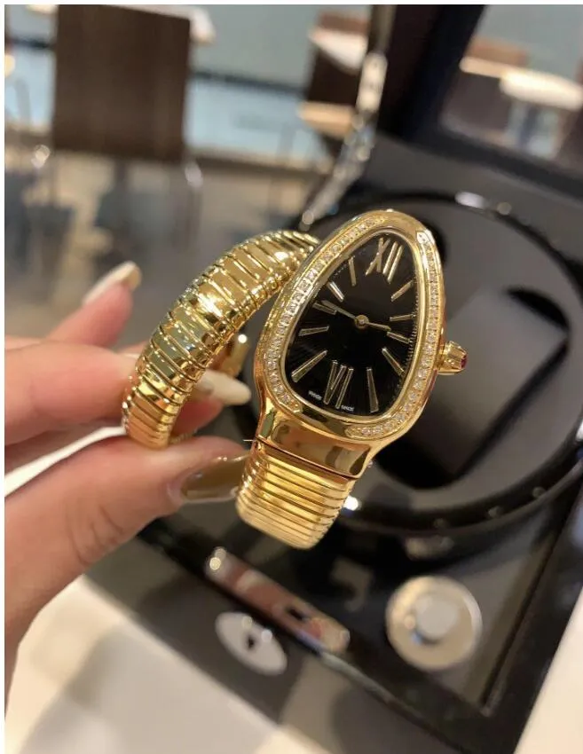 Senhora de luxo pulseira relógio feminino cobra ouro relógios marca superior diamante aço inoxidável relógios pulso para senhoras natal valentine320j