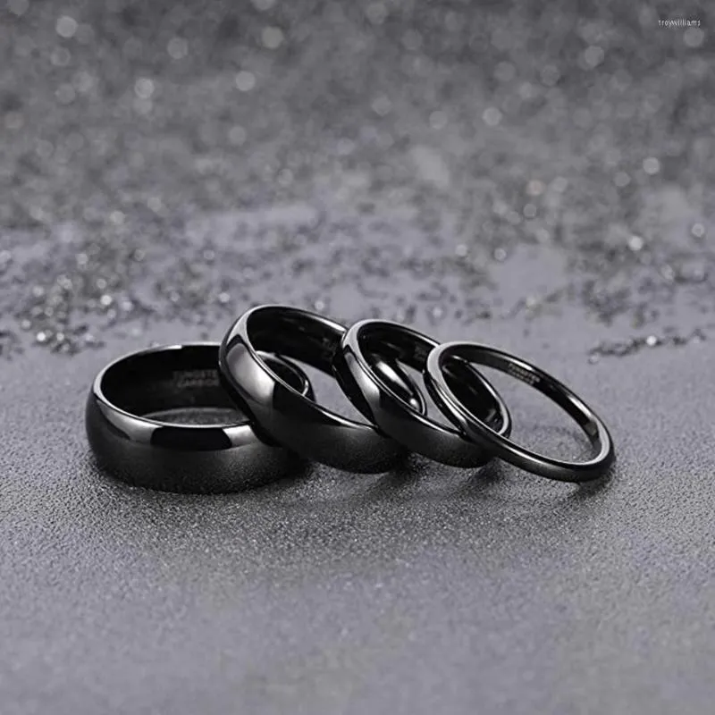Wedding Rings 2mm 4mm 6mm 8mm Width Simple Curved Smooth Flat Edge Lovers Black Tungsten Steel Ring