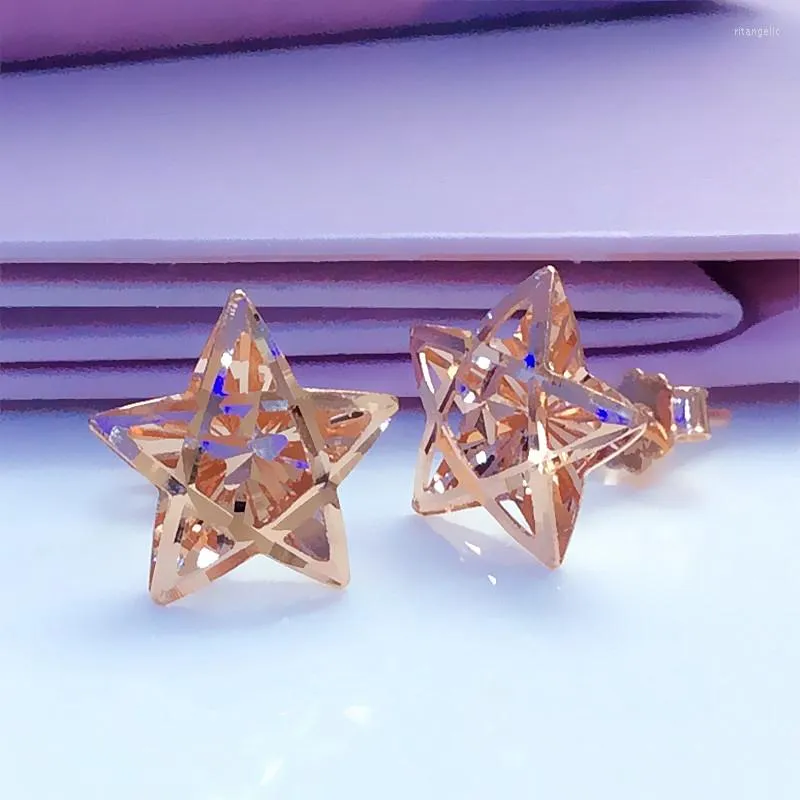 Kolczyki stadnorskie 585 Purple Gold Splated 14K Rose Znakomite Lśniące Gwiazda Ucha Studs Charm Romantic For Women High Jewelry