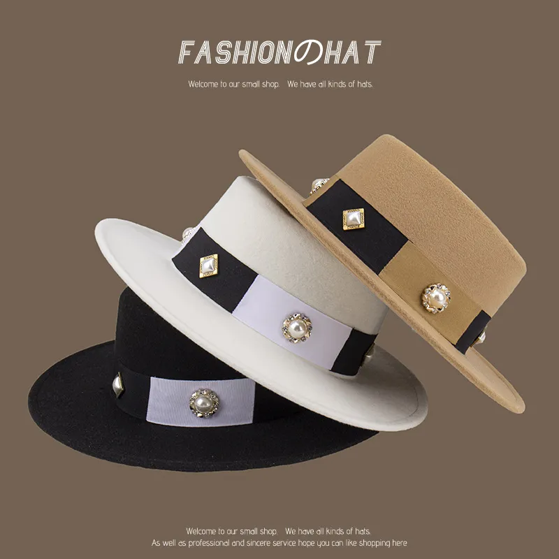 Fashion pearl Top hat wool Jazz Cap Fashion pearl Top hat wool Jazz Cap