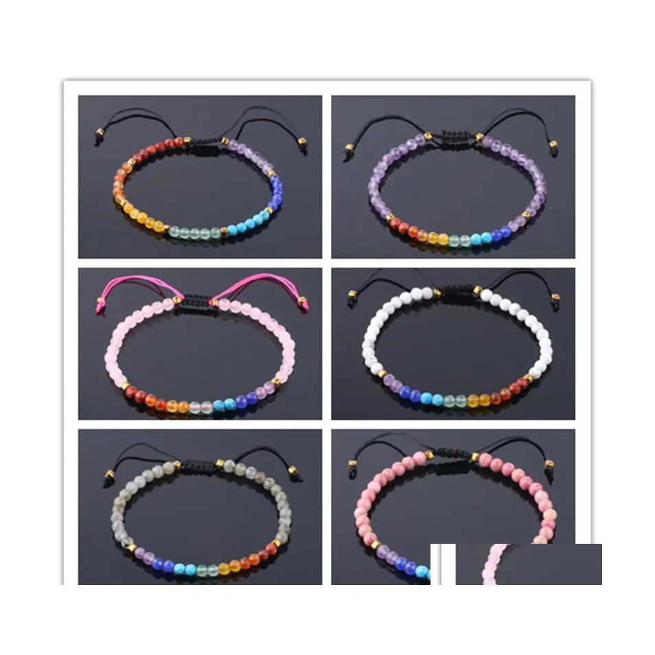 Brins de perles 7 Bracelets Chakra pour femme Cristaux de 4 mm et pierres de guérison Bracelet perlé Méditation Yoga Bijoux Protection Ener Dhilb