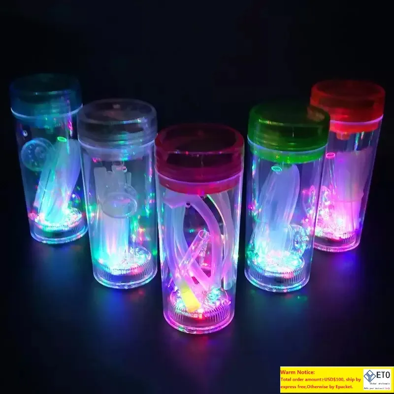 LED Mini Bong Wasserpfeife mit 10 mm männlichem Ölbrennerrohr Silikonschlauch Tropfspitze Percolator Glow In Dark Perc Glaswasserbongs Tragbar