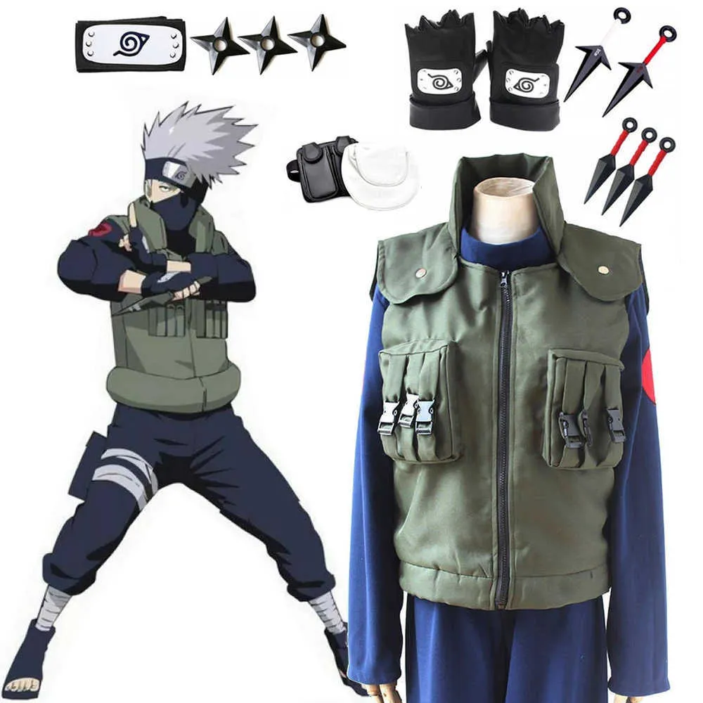 Anime kostuums Japanse anime cosplay komt hatake kakashi groen vest waistcoat kleding mannen vrouwen Halloween feestjackt tops z0301