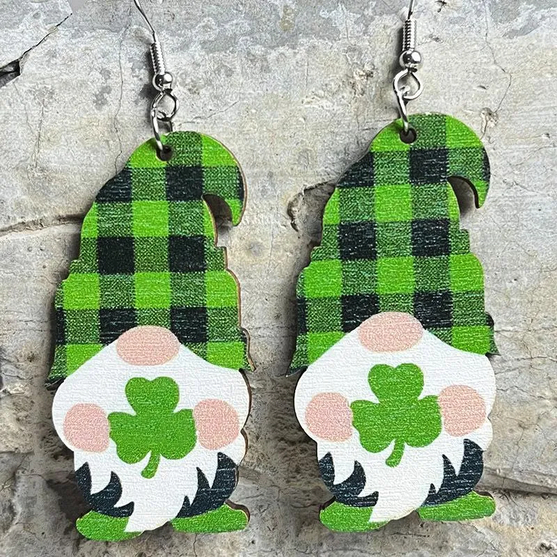 Dangle Earrings Irish American Festival Mardi Gras Chamrock Printed Wooden Drop for Women Wood Jewelry Wholesale